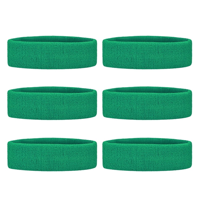 GOGO 6 Pieces Sports Headbands Terry Cloth Sweat Absorbing Head Band Green