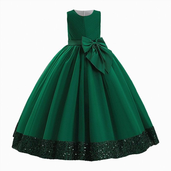gdxvjhbj Girls Dresses Flower Girl Dress for Wedding Pleated Satin Tulle Princess Dress Junior Bridesmaids Pageant Formal Ball Gown Size 12-13 (Dark Green,12-13 Years)