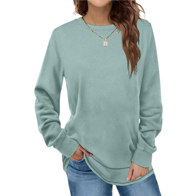 zanvin Hauts d'Automne pour Femmes, Mode Femme Automne Hiver Uni à Col Rond, Chandail à Manches Longues, Cadeau de Noël