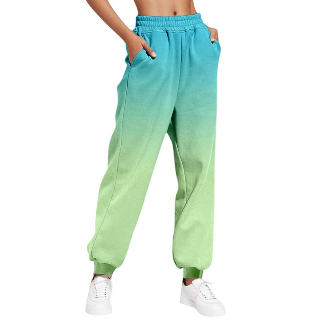 Womens Gradient Sweatpants Casual Loose Trousers With Pockets High Waist Pants