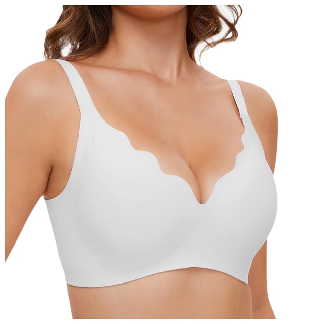 Wavy Wireless V Neck Bras For Women No Underwire Padded Bralettes Adjustable Straps Bra With Bra Extender