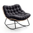 thumbnail image 4 of Indoor Outdoor Patio Rocking Glider Chair – 450 lbs Capacity – Weather-Resistant Rattan, UV-Proof Cushion & soft Toy Fleece Upholstery – Sturdy Rubber Wood & Reinforced Steel Frame, 4 of 7