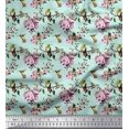 thumbnail image 1 of Soimoi Moss Georgette Fabric Hummingbird,Leaves & Rose Floral Decor Fabric Printed Yard 42 Inch Wide, 1 of 3