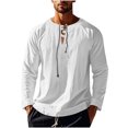 thumbnail image 3 of zbxnLI Mens Linen Shirts Drawstring V Neck Long Sleeve Shirt Lightweight Spring Fall Long Sleeve T-Shirts, 3 of 8