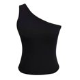 thumbnail image 3 of Pompotops Summer Women Slim Solid Color One Shoulder Vest Sleeveless Short Top, 3 of 4
