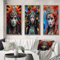 thumbnail image 1 of Designart "Festive Slavic Spiritual Portraits V" Boho Woman Framed Wall Art Set Of 3 - Red Woman Boho Frame Canvas Set For Living Room Decor, 1 of 6