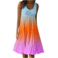 thumbnail image 1 of AherBiu Robe de Plage Grande Taille pour Femmes, Robe d'Été à Dégradé de Couleurs, Froncée, à Volants, Fluide, Midi, Style Camisole, 1 of 5
