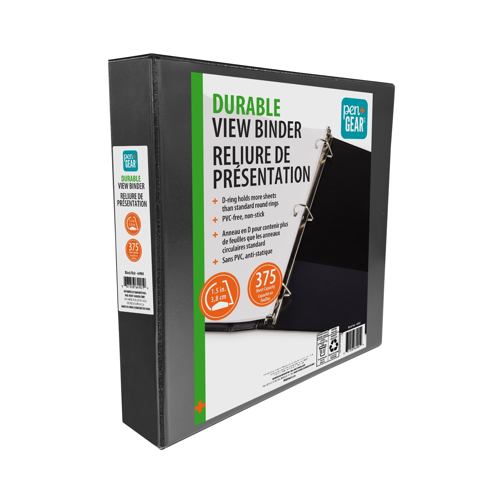 Pen+Gear Durable View 1.5" Binder Black