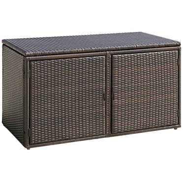 Costway Bac de Rangement en Rotin pour Jardin et Terrasse de 73 Gallons avec Étagère Brun