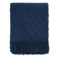 thumbnail image 2 of BATTILO HOME Navy Blue Throw Blanket for Couch, Acrylic Knit Woven Blanket, Lightweight Decorative Soft Nap Throw with Tassel for Chair Bed Sofa Travel Picnic, Suitable for All Seasons, 50"x60", 2 of 7