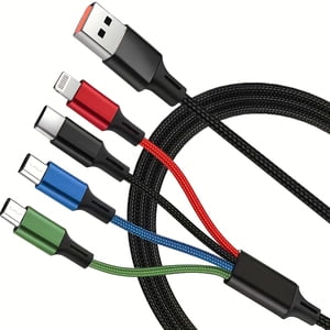 4-in-1 braided multi-fast charging cable, multiple charging cables, high-speed data transmission and fast charging, data line accessories, multiple charger cables, USB cable adapter