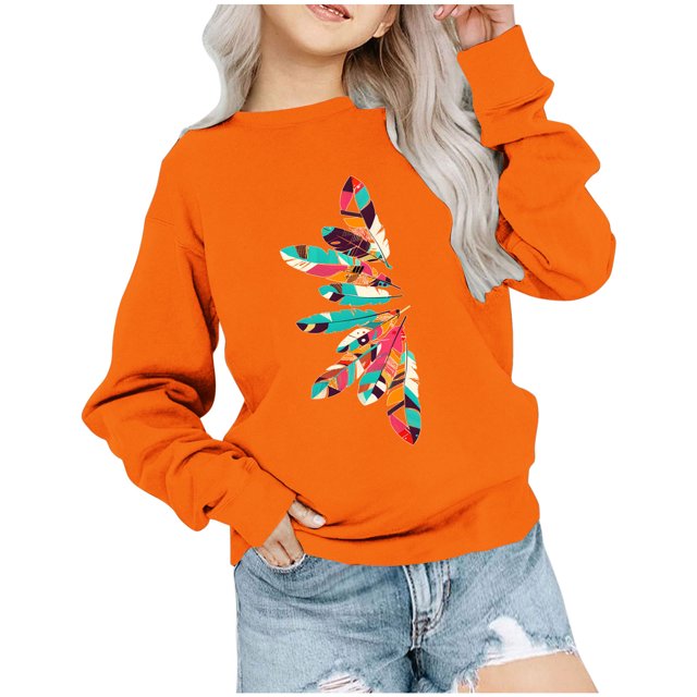 Dadaria Hauts pour Enfants Chemise Orange T-Shirt à Manches Longues T-Shirt Col Ras du Cou Tee Matières Chandail d'Été Blouses 9 Ans
