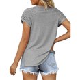 thumbnail image 4 of pitrice Summer Pleated Short Sleeve Solid Color Splicing V Neck T-Shirt Casual Basic Tops Female Shirts Daily Tees for Silver L, 4 of 8