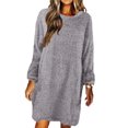 thumbnail image 1 of MAWCLOS Robes Mini pour Femmes Robe Chandail à Col Rond Chandail Uni Chandail Décontracté d'Hiver à Manches Longues Gris Pâle 3TG, 1 of 2