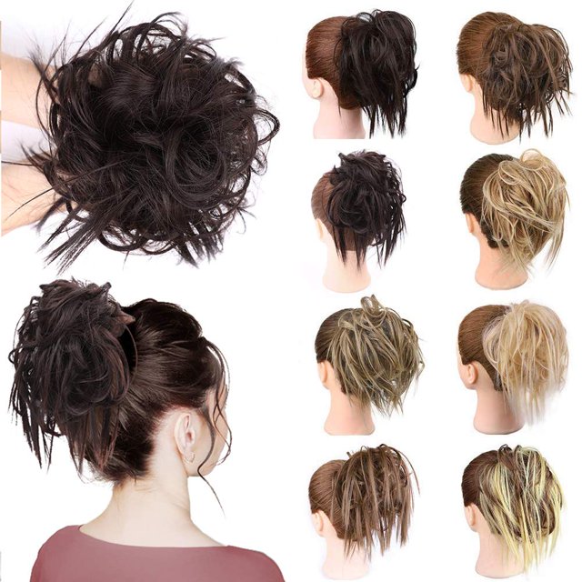 Chignon Désordonné Pièce de Cheveux Extension de Cheveux avec Bande Élastique Chignon Ondulé Extensions de Cheveux Synthétiques Chouchous Chignons Postiche pour Femmes