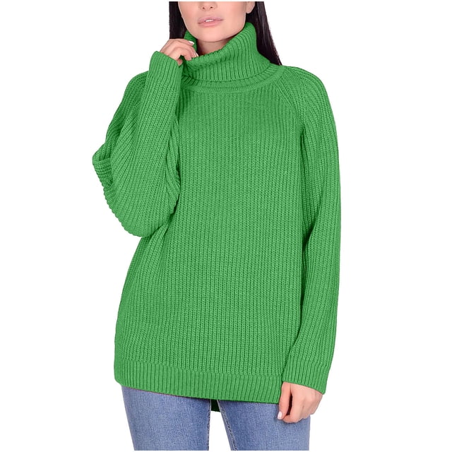 VgaVtl Womens Plus Size Sweaters Pullover High Neck Long Sleeve Sweaters for Women Warm Green Knitted Solid Color Sweaters