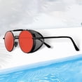 thumbnail image 2 of Retro Round Steampunk Sunglasses Side Vintage for Unisex Red Lens, 2 of 8