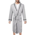 thumbnail image 1 of Kcodviy Mens Spring and Summer Flannel on Bottoms Cotton Bathrobe Cotton Pajamas for Men Bathrobe Spring and Autumn Pajamas Stripes Bathrobe Mens Pajamas Home Wear, 1 of 7
