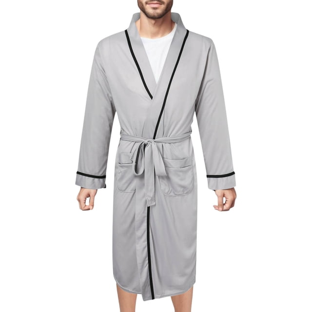 Kcodviy Mens Spring and Summer Flannel on Bottoms Cotton Bathrobe Cotton Pajamas for Men Bathrobe Spring and Autumn Pajamas Stripes Bathrobe Mens Pajamas Home Wear