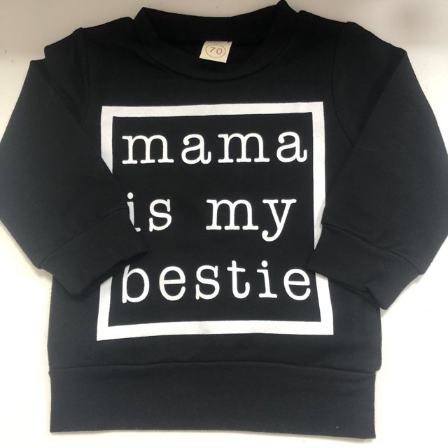 Baby Pullover Sweater, mama is my bestie Letter Printing Ribbed Closing Classic Round Neck Spring Clothing