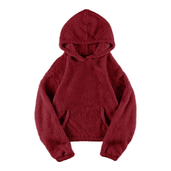 Sevevn Womens Hoodies Sherpa Pullover Sweater Fuzzy Fleece Sweatshirt Short Hoodie with Pockets