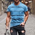 thumbnail image 1 of Qertyioot Chemises Hawaïennes pour Hommes en Solde, Col Rond Rayé Imprimé Pull Entraînement Physique Manches Courtes, 1 of 5