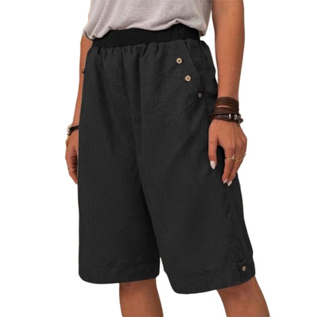 Innerwin Women's High Waisted Mini Beach Shorts, Solid Color, Black, Size S