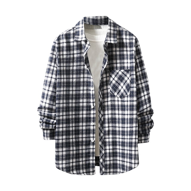 TIMIFIS Men's Plaid Shirts Button Down Regular Fit Long Sleeve Plaid Casual Shirts-NavyFall
