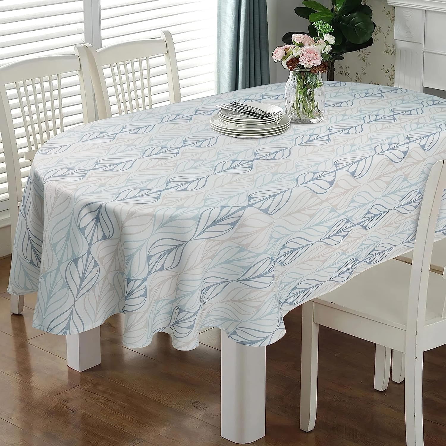 Oval Tablecloth 60 x 102 Inch, Vintage Geometric Leaves Tablecloth for Oval Table, Fabric Wrinkle Free Washable Waterproof Retro Tablecloth Oval Table Cloth for Kitchen Dining Room Table