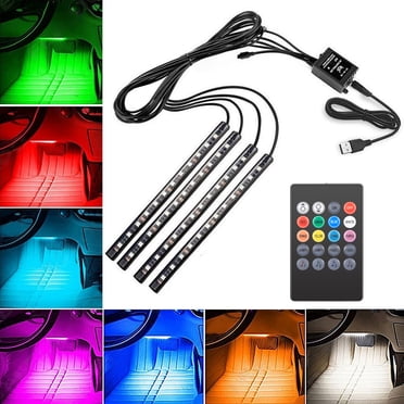 Yosoo 4 Pcs Bande Lumineuse DEL pour Voiture Lumière Intérieure de Voiture Musique Kit d'Éclairage DEL Lumières sous le Tableau de Bord avec Télécommande