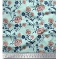 thumbnail image 1 of Soimoi Tissu en Coton Cambric Feuilles & Roses Imprimé Floral 1 Yard 56 Pouces de Large, 1 of 3