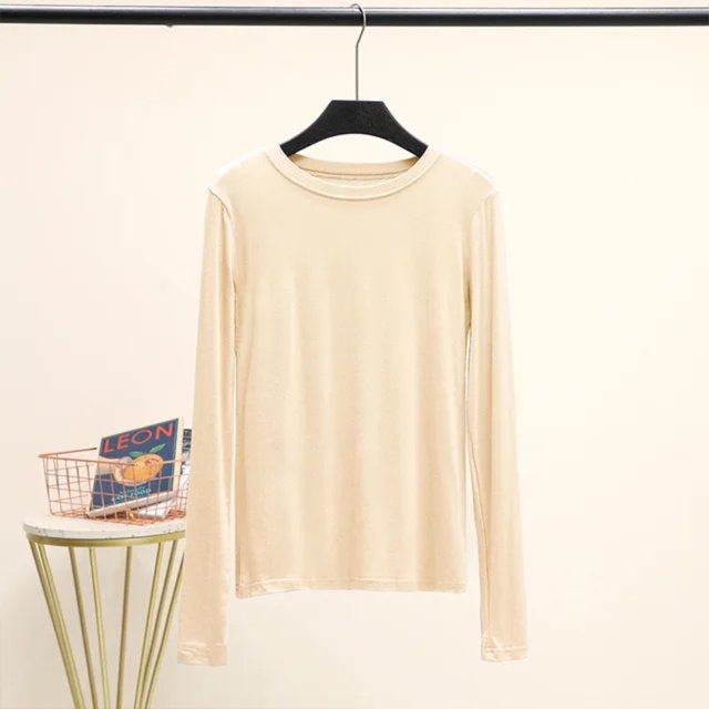 LNGOOR T-Shirt de Base Uni en Modal à Col Rond à Manches Longues pour Femmes, Automne, T-Shirt de Base, Hauts, T-Shirt Passe-Partout, Grande Taille, sous-Vêtement