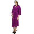 thumbnail image 2 of Bimba Peignoir Long Uni pour Femmes avec Ceinture, Modal Doux en Coton, Enveloppant, Rond, Uni, 2 of 6