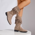 thumbnail image 4 of Bottes Mi-Mollet à Franges pour Femmes Boho en Suède à Talon Bas Épais Longues à Pampilles Bottes Hautes d'Hiver Automne, 4 of 7
