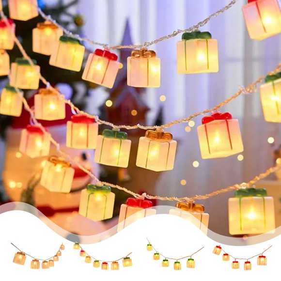 Yhmxh Christmas Gift Box String Lights, Indoor 10 LED 5ft LED Lights, Battery Operated Present Shape Fairy Lights, Patio Outdoor Lights Xmas Tree String Lights for Birthday Christmas Wedding Decor