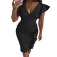 thumbnail image 2 of MesaSe Femmes d'Été Près du Cou Manches Robe V Swing Robe avec Poches Couleur Unie une Seule Pièce, 2 of 9