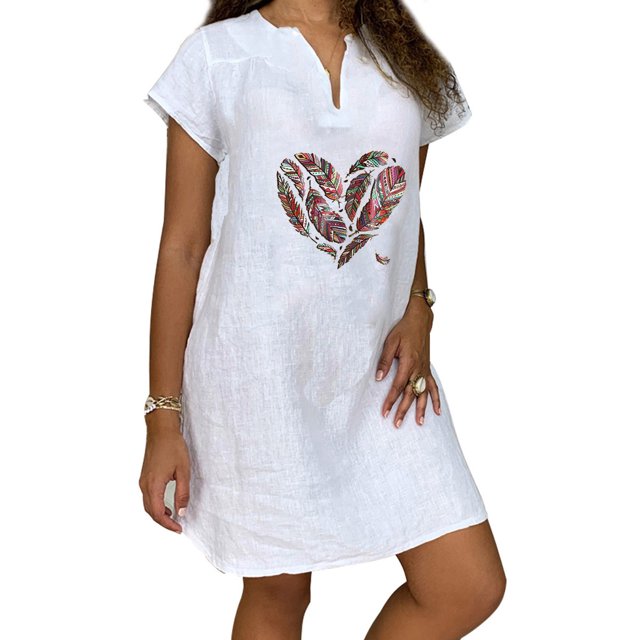 Fridja Womens Summer Casual Cotton Linen Short Sleeve Dress