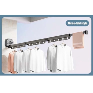 Support de Séchage pour Vêtements Pliant Intérieur – Montage Mural à Ventouse, Tige Télescopique Rétractable, Capacité de 120 lb, pour Balcon Salle de Bain Buanderie