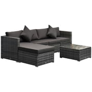 Outsunny 6 Pieces Outdoor PE Rattan Wicker Patio Furniture Sofa Set with Thick Cushions, Deluxe Garden Sectional Couch with Glass Top Table, Mixed Grey and Charcoal