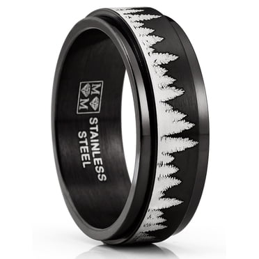 Men's Stainless Steel Forest Trees Spinner Fidget Ring Anxiety Band Outdoor 8MM