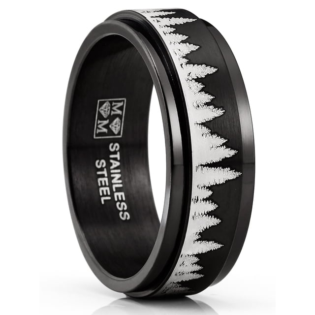 Men's Stainless Steel Forest Trees Spinner Fidget Ring Anxiety Band Outdoor 8MM