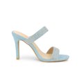 thumbnail image 3 of BLISSFUL STEP Women's Open Toe Stiletto High Heel Rhines Mules Sandals Light Blue 9, 3 of 7