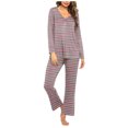 thumbnail image 1 of Timegard Pajamas Sets for Women 2 Piece Stripted Long Sleeve V Neck Ruched Top and Pants Fall Pjs Outfits, 1 of 5