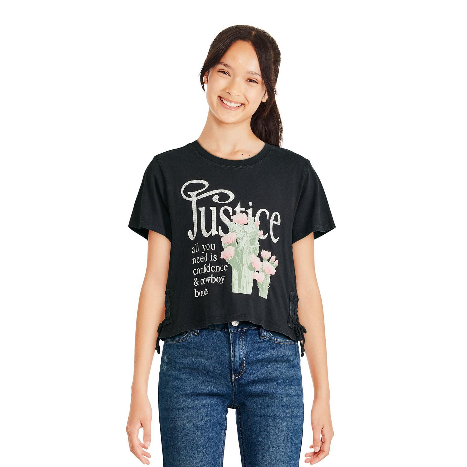 T-shirt lacé à imprimé graphique Justice pour filles