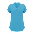 thumbnail image 4 of T-Shirts Femmes Plus Mode Décontractée Col en V Boutonné Manches Courtes avec Poches - Hontri, 4 of 5