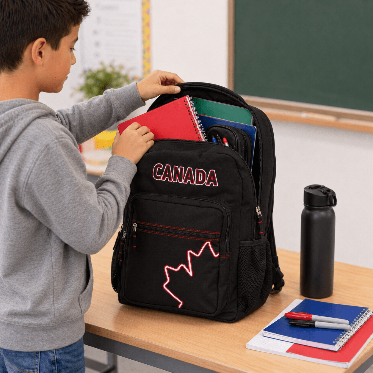 Sac à Dos Scolaire Noir CANADA avec Compartiment pour Ordinateur