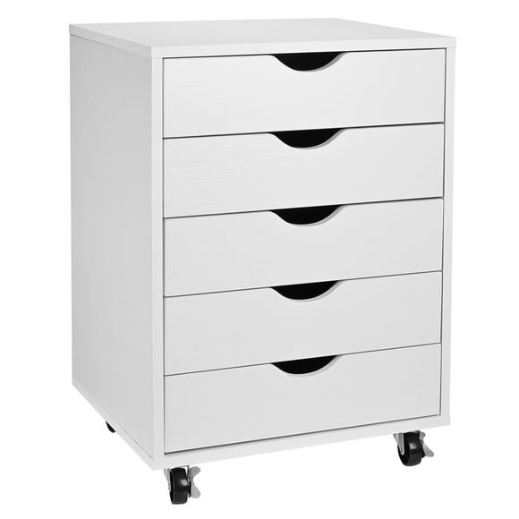 5 Drawer Mobile Wood File Cabinet with Lockable Wheels, Home Office Vertical Filing Cabinet Under Desk Organizer Cabinet for Files, Folders and A4 Letter-Size Documents