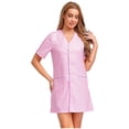 thumbnail image 3 of Aislor Robe d'Uniforme d'Infirmière pour Femmes à Manches Courtes, Tenue de Travail Médicale avec Poches, Chemise Boutonnée, Uniforme de Sarrau Rose TTG, 3 of 7