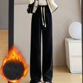 thumbnail image 1 of LSLJS Pantalon Grand pour Femmes avec Cordon de Serrage, Taille Haute Drapée, Coupe Droite Ample, Pantalon Droit Tricoté Décontracté, 1 of 7