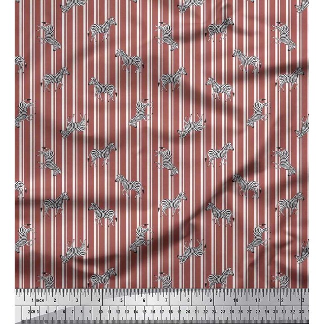 Soimoi Brown Poly Georgette Fabric Stripe & Wild Animal Decor Fabric Printed BTY 42 Inch Wide